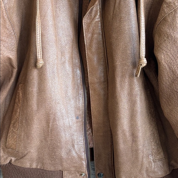 Vintage Leather Brown Bomber Coat Paris Sport Club Jacket Women’s Medium Y2k - Picture 7 of 10